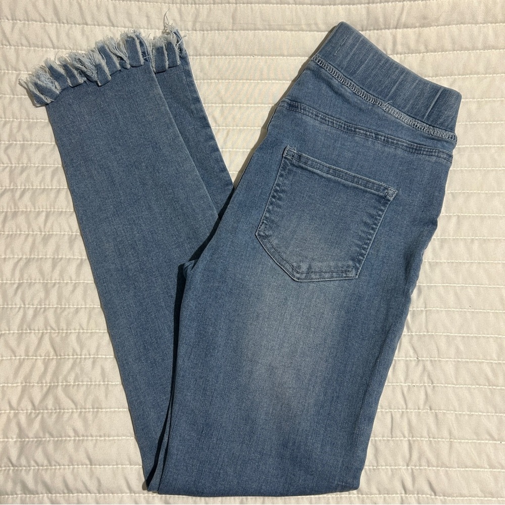 Mud Pie Denim Jeggings Jeans Elastic Waist Pull-On Frayed Hem Women’s Size S